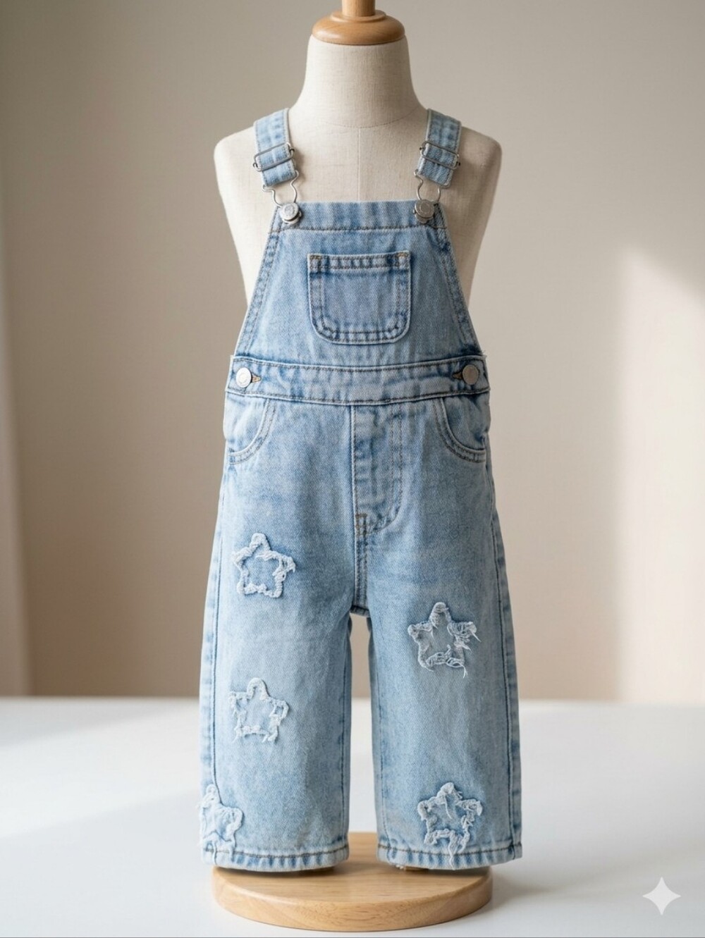 Baby Girl Y2K Star Distressed Denim Wide Leg Overalls 12-18 Months Blue